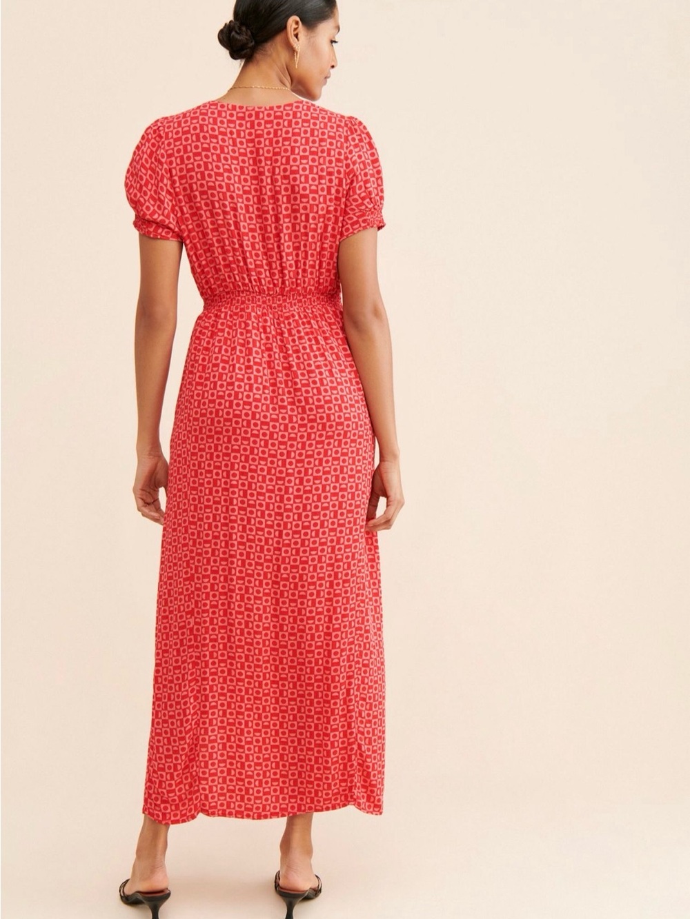 Free People Marley Maxi Dress in Red Geometric Print with Lace Trim - NWOT - Picture 2 of 11